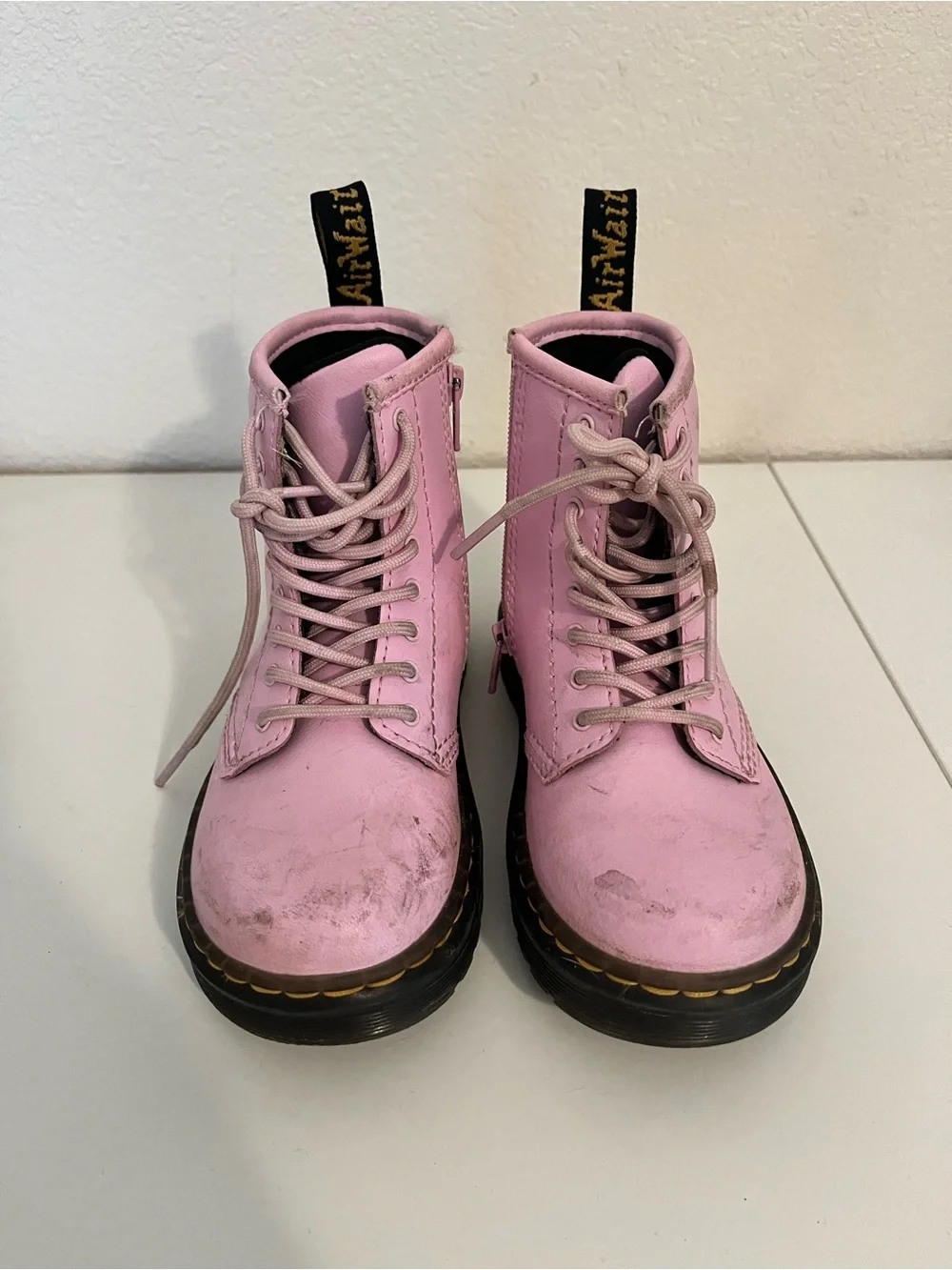 Pastel Pink Kids Lace-Up Leather Boots